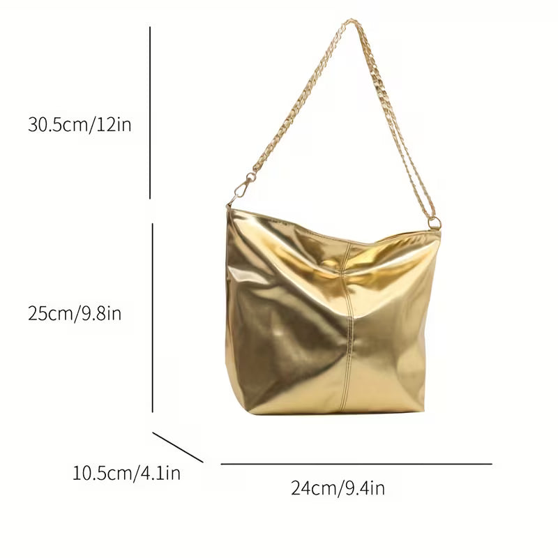 Trendy Women'S Shoulder Bag Featuring a Chain Strap And a Shiny Surface.