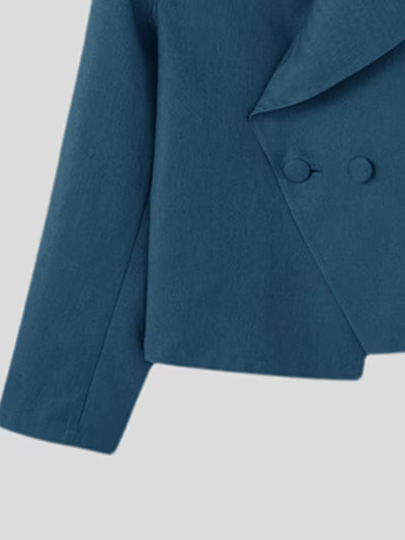 INCERUN Men Asymmetric Waterfall Collar Long Sleeve Double Buttons Baggy Thin Simple Daily Street Casual Blazer