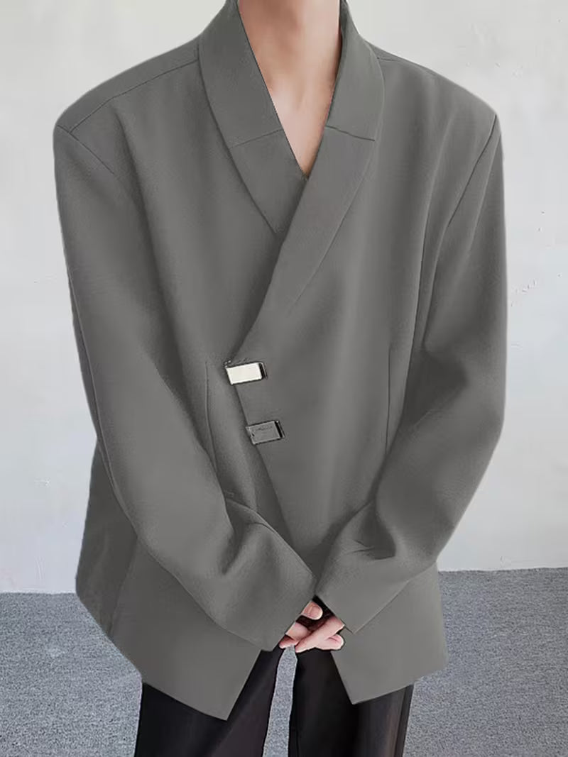 INCERUN Men'S Blazer with Lapel Neck, Loose Fit, Long Sleeves, Solid Color, Single Breasted, Suitable for Office Wear