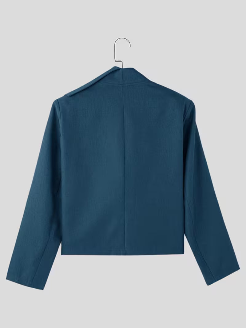 INCERUN Men Asymmetric Waterfall Collar Long Sleeve Double Buttons Baggy Thin Simple Daily Street Casual Blazer