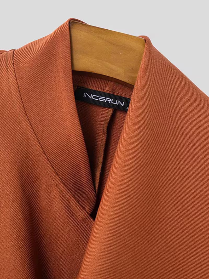 Men's Asymmetric Waterfall Collar Blazer Jacket - Double Button Front, Loose Fit Baggy Casual Coat, Thin Spring/Fall Outerwear, Machine Washable Hippy Style (No)