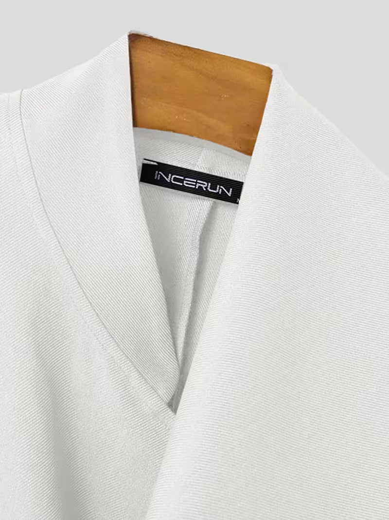 Men's Asymmetric Waterfall Collar Blazer Jacket - Double Button Front, Loose Fit Baggy Casual Coat, Thin Spring/Fall Outerwear, Machine Washable Hippy Style (No)