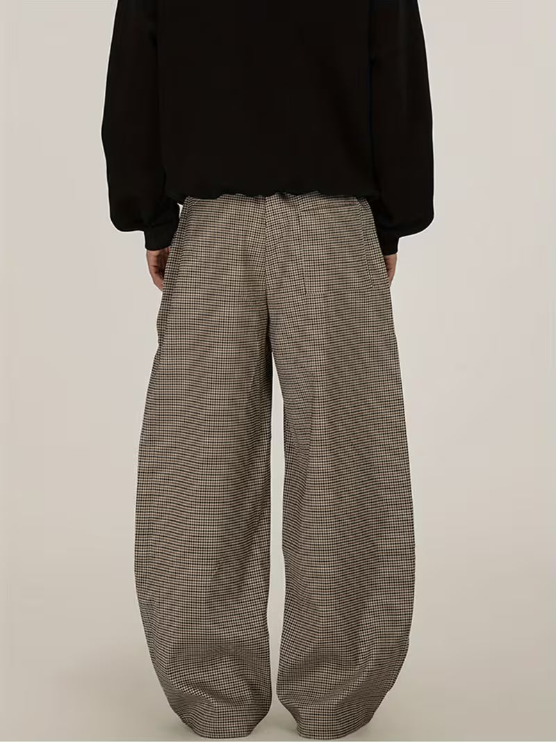 Gengyuan'S Features High-Intelligence Vintage-Style Wide-Leg Pants with a Pleated Design And a Versatile Check Pattern, Perfect for Casual Commuting