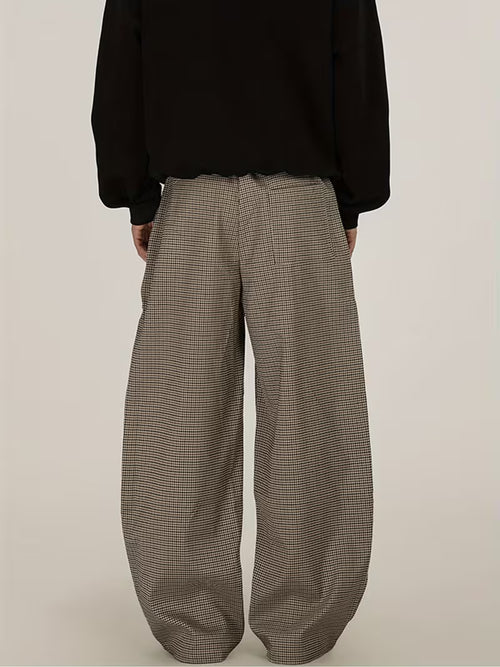 Gengyuan'S Features High-Intelligence Vintage-Style Wide-Leg Pants with a Pleated Design And a Versatile Check Pattern, Perfect for Casual Commuting