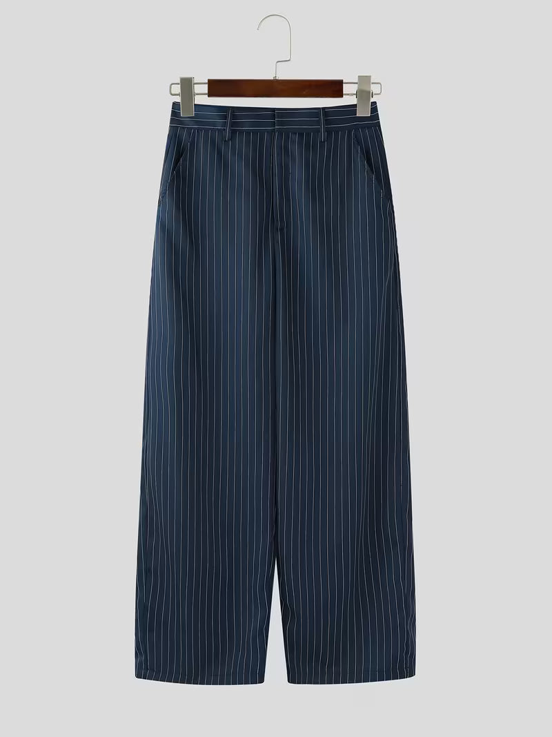 INCERUN Men Stripe Blazer Suit | Long Sleeve Lapel Neck Blazer with Long Trousers, Thin Street Hippy Casual Pants, Non-Stretch Fabric, Loose Fit, Perfect for Spring/Fall