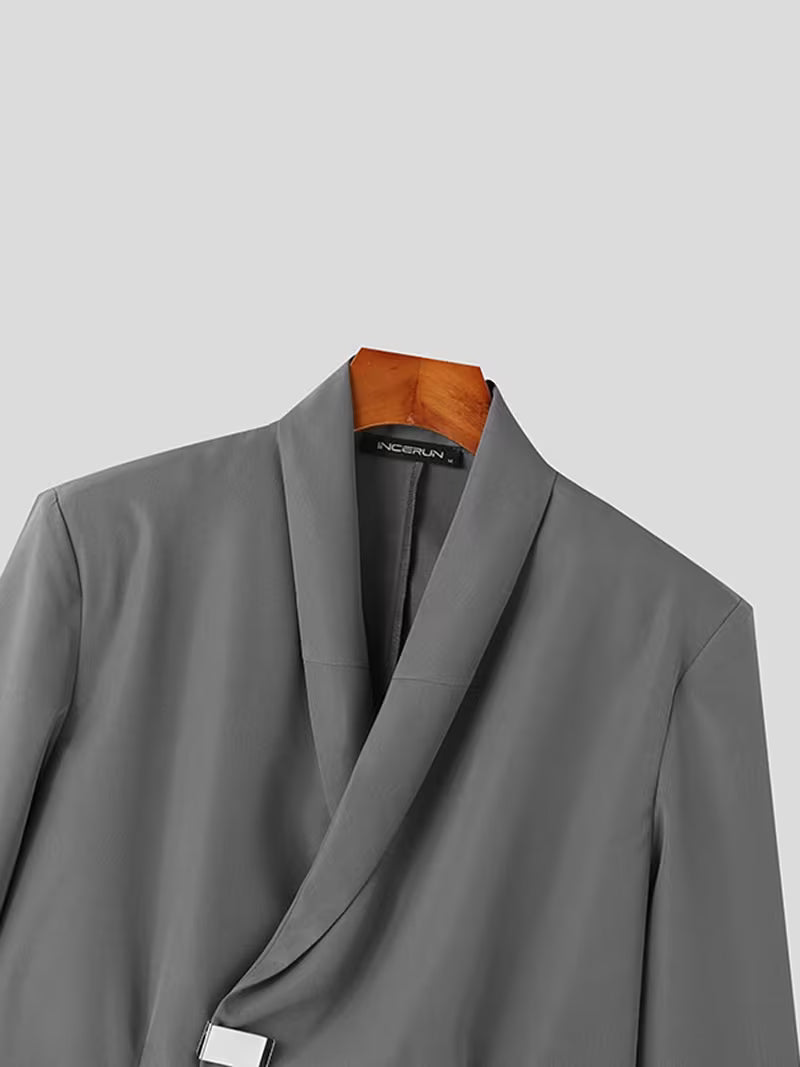 INCERUN Men'S Blazer with Lapel Neck, Loose Fit, Long Sleeves, Solid Color, Single Breasted, Suitable for Office Wear