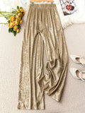 Women'S Casual Metallic Wide-Leg Straight Pants