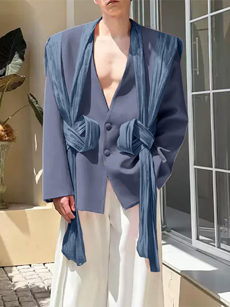 INCERUN Men Stylish Blazer | Long Sleeve V Neck Single Breasted Thin Party Club Leisure Blazer Coat Tops, Non-Stretch Fabric, Solid Color, Loose Fit for Spring/Fall