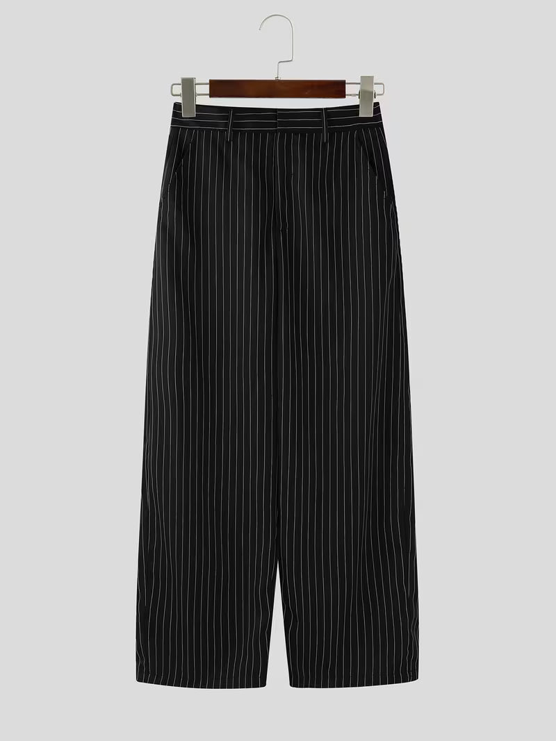 INCERUN Men Stripe Blazer Suit | Long Sleeve Lapel Neck Blazer with Long Trousers, Thin Street Hippy Casual Pants, Non-Stretch Fabric, Loose Fit, Perfect for Spring/Fall