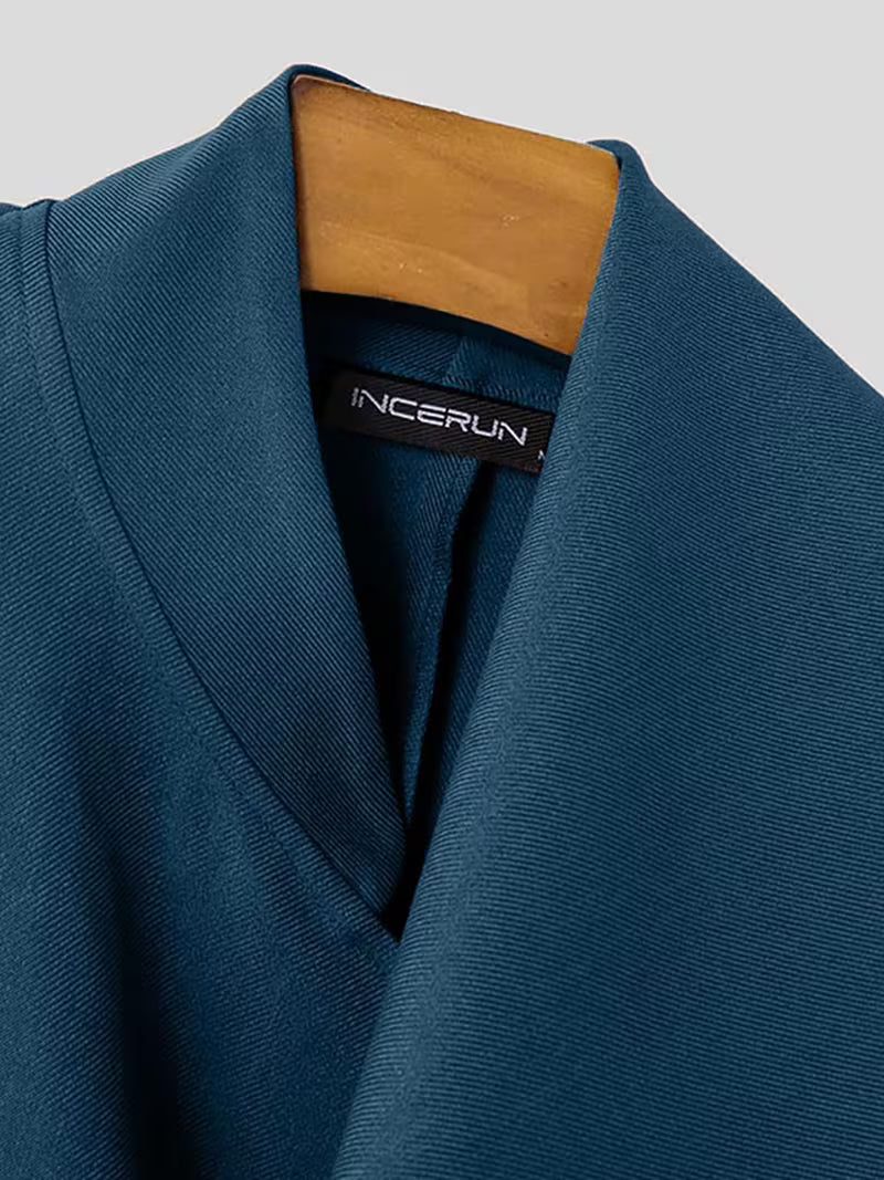 Men's Asymmetric Waterfall Collar Blazer Jacket - Double Button Front, Loose Fit Baggy Casual Coat, Thin Spring/Fall Outerwear, Machine Washable Hippy Style (No)