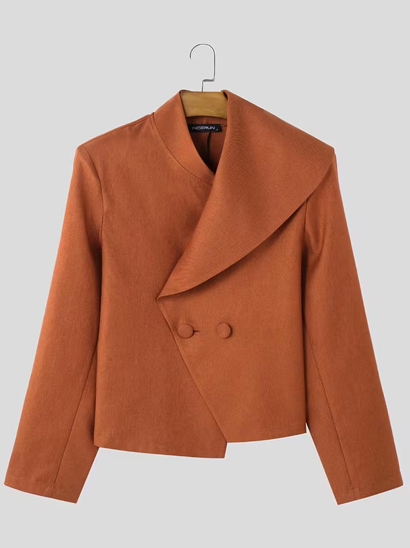 Men's Asymmetric Waterfall Collar Blazer Jacket - Double Button Front, Loose Fit Baggy Casual Coat, Thin Spring/Fall Outerwear, Machine Washable Hippy Style (No)