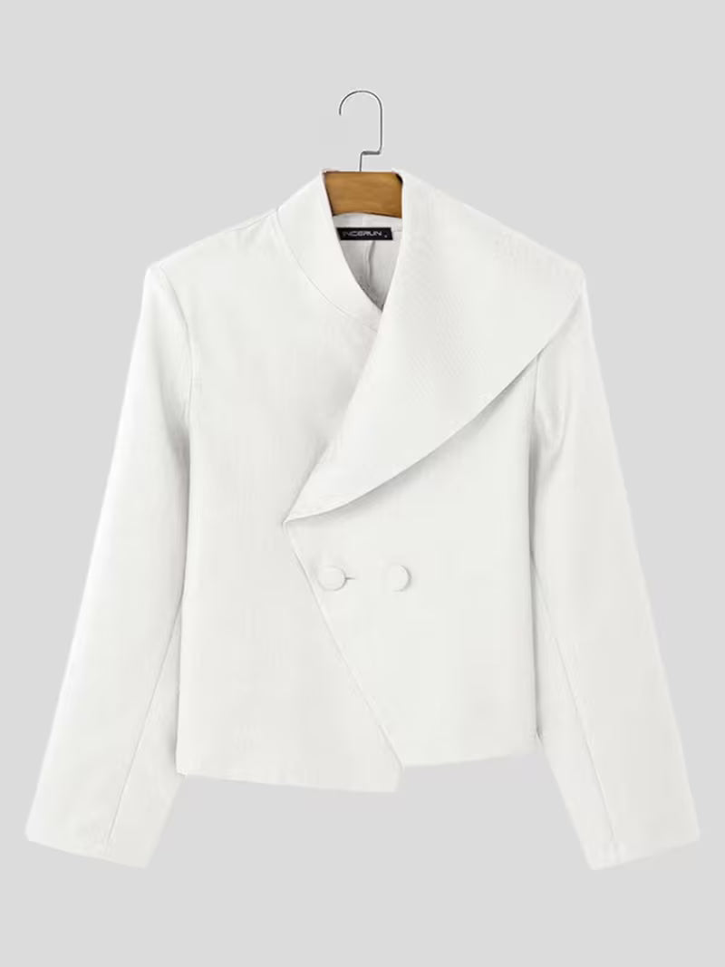 Men's Asymmetric Waterfall Collar Blazer Jacket - Double Button Front, Loose Fit Baggy Casual Coat, Thin Spring/Fall Outerwear, Machine Washable Hippy Style (No)