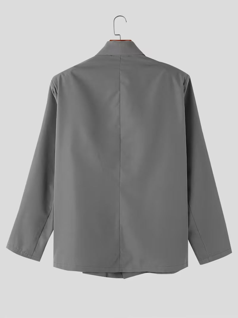 INCERUN Men'S Blazer with Lapel Neck, Loose Fit, Long Sleeves, Solid Color, Single Breasted, Suitable for Office Wear