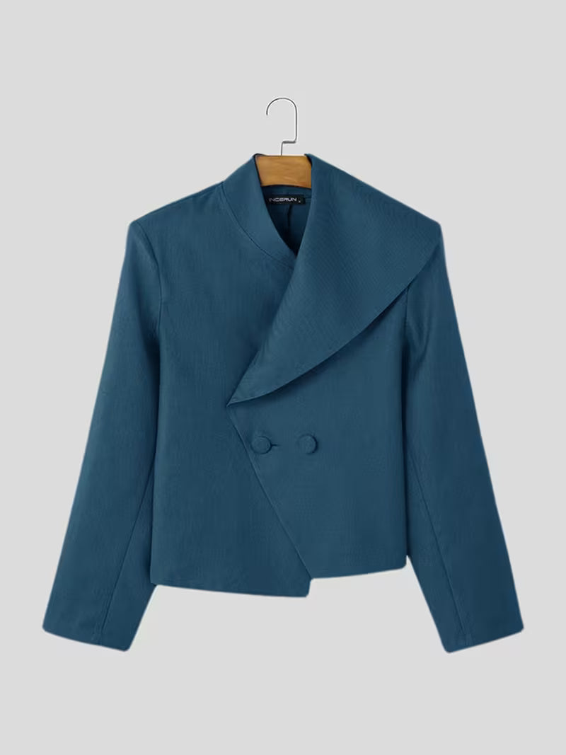 Men's Asymmetric Waterfall Collar Blazer Jacket - Double Button Front, Loose Fit Baggy Casual Coat, Thin Spring/Fall Outerwear, Machine Washable Hippy Style (No)