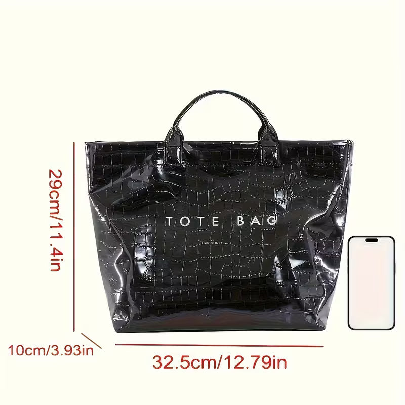 Women'S Golden Tote Bag with Fixed Strap & Detachable Crossbody Strap - Large Capacity Handbag, Golden-Tone Hardware & Smooth Texture