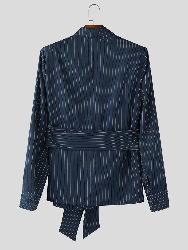 INCERUN Men Stripe Blazer Suit | Long Sleeve Lapel Neck Blazer with Long Trousers, Thin Street Hippy Casual Pants, Non-Stretch Fabric, Loose Fit, Perfect for Spring/Fall