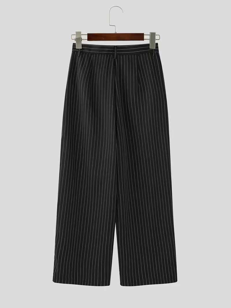 INCERUN Men Stripe Blazer Suit | Long Sleeve Lapel Neck Blazer with Long Trousers, Thin Street Hippy Casual Pants, Non-Stretch Fabric, Loose Fit, Perfect for Spring/Fall