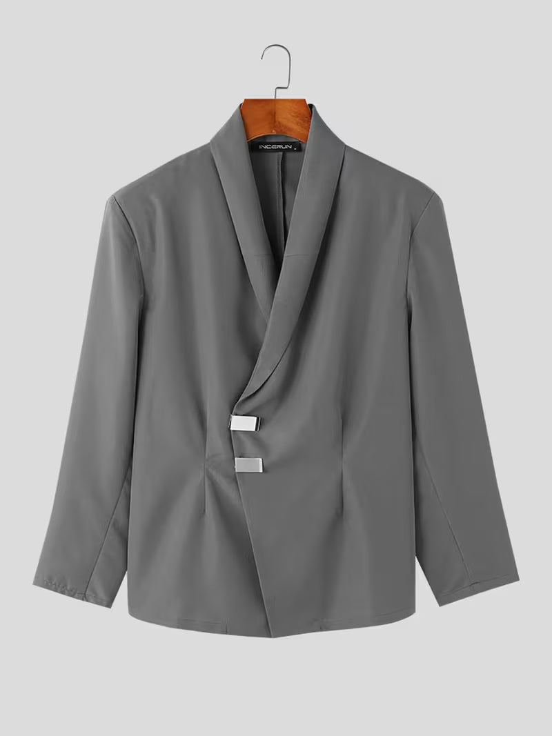 INCERUN Men'S Blazer with Lapel Neck, Loose Fit, Long Sleeves, Solid Color, Single Breasted, Suitable for Office Wear