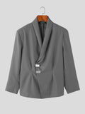 INCERUN Men'S Blazer with Lapel Neck, Loose Fit, Long Sleeves, Solid Color, Single Breasted, Suitable for Office Wear