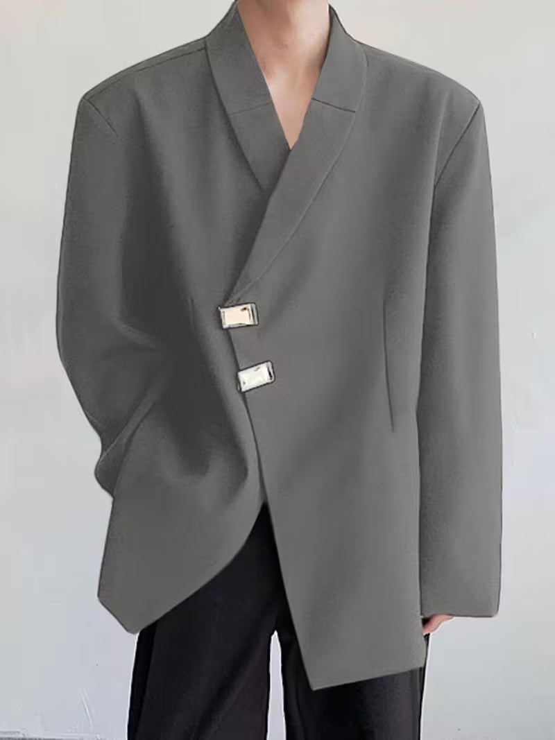 INCERUN Men'S Blazer with Lapel Neck, Loose Fit, Long Sleeves, Solid Color, Single Breasted, Suitable for Office Wear