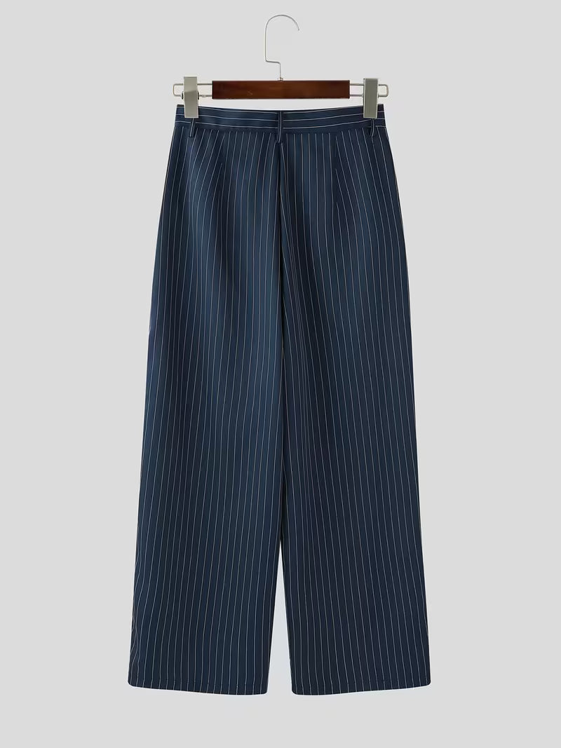 INCERUN Men Stripe Blazer Suit | Long Sleeve Lapel Neck Blazer with Long Trousers, Thin Street Hippy Casual Pants, Non-Stretch Fabric, Loose Fit, Perfect for Spring/Fall