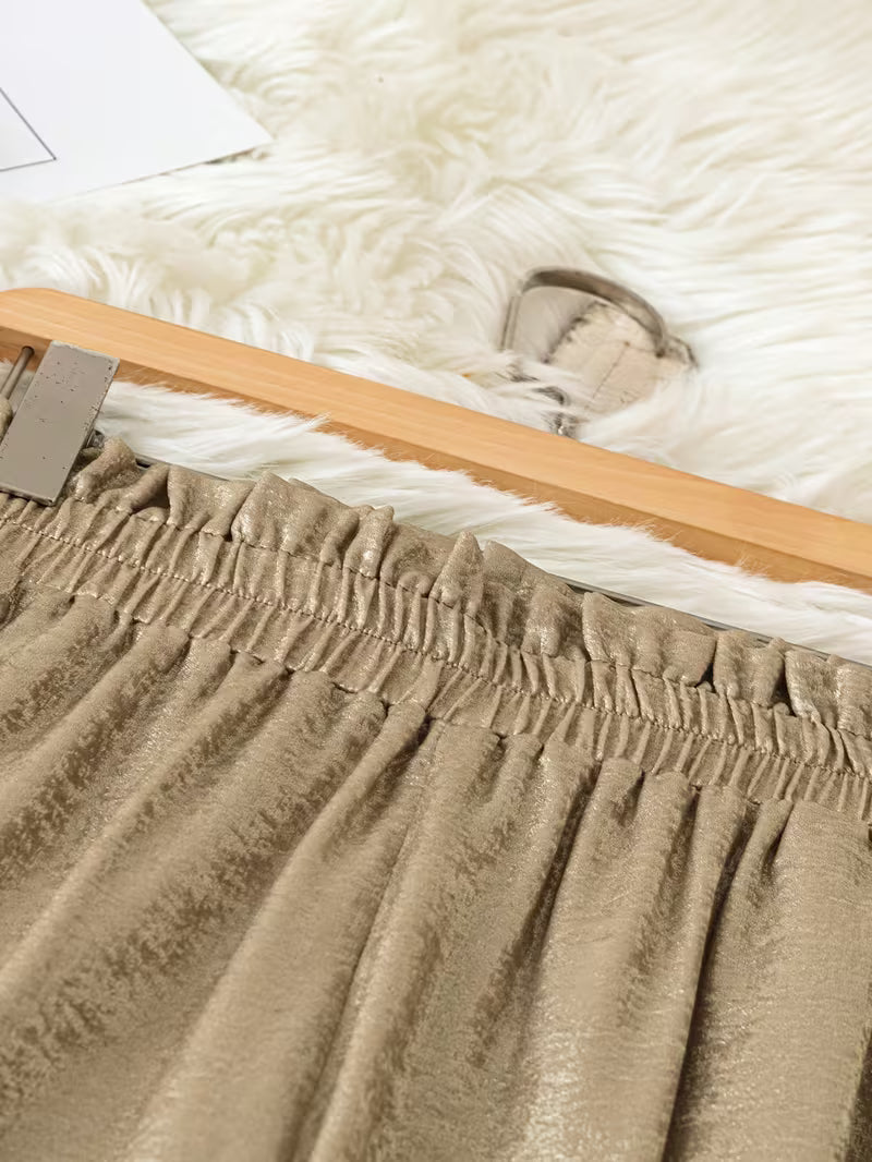 Women'S Casual Metallic Wide-Leg Straight Pants