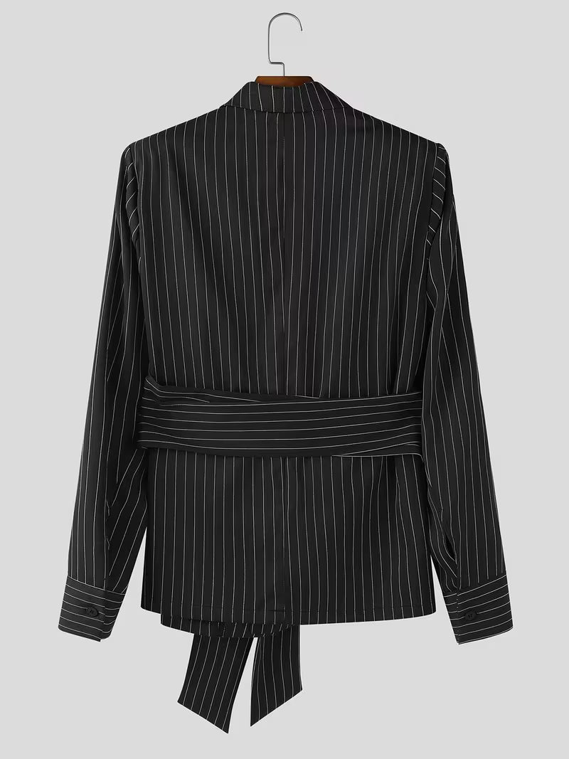 INCERUN Men Stripe Blazer Suit | Long Sleeve Lapel Neck Blazer with Long Trousers, Thin Street Hippy Casual Pants, Non-Stretch Fabric, Loose Fit, Perfect for Spring/Fall