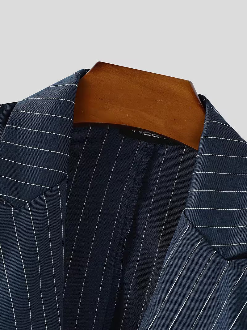 INCERUN Men Stripe Blazer Suit | Long Sleeve Lapel Neck Blazer with Long Trousers, Thin Street Hippy Casual Pants, Non-Stretch Fabric, Loose Fit, Perfect for Spring/Fall