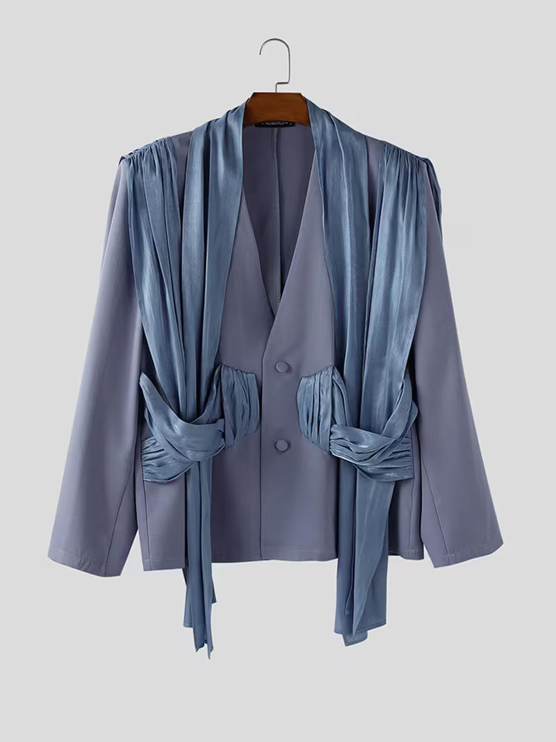 INCERUN Men Stylish Blazer | Long Sleeve V Neck Single Breasted Thin Party Club Leisure Blazer Coat Tops, Non-Stretch Fabric, Solid Color, Loose Fit for Spring/Fall