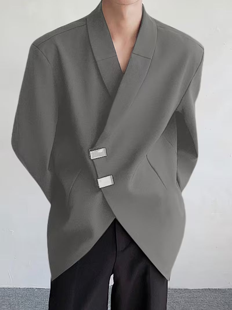 INCERUN Men'S Blazer with Lapel Neck, Loose Fit, Long Sleeves, Solid Color, Single Breasted, Suitable for Office Wear