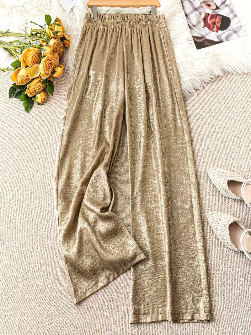 Women'S Casual Metallic Wide-Leg Straight Pants
